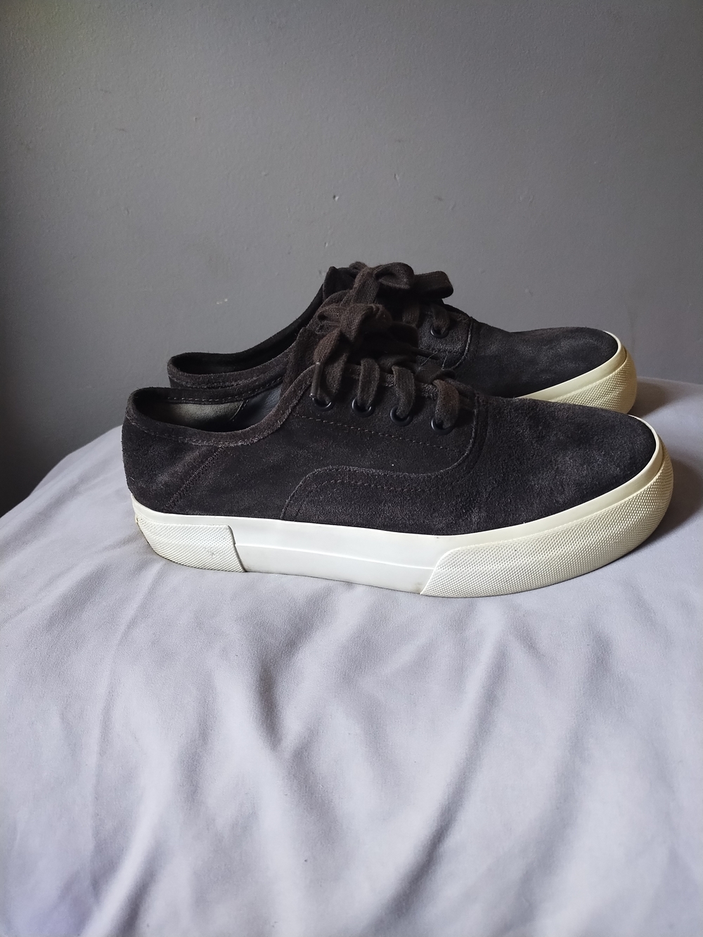 Vince Women's Suede Low-Top Sneakers in Dark Brown and Off-White